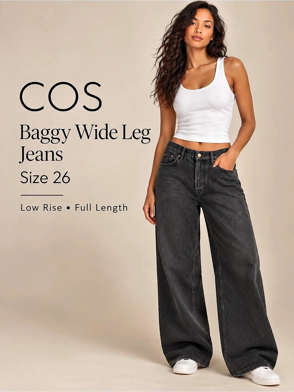COS Baggy Wide Leg Low Rise Jeans Washed Black Size 26